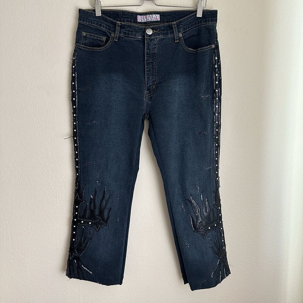 Sassy Thai Jeans Womens 14‎ (32x25) Flared Beaded Rhinestones HEMMED FLAWS